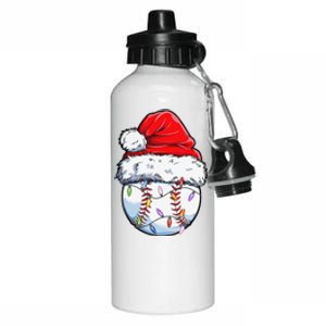 Baseball Christmas Santa Hat Funny Baseball Xmas Holiday Aluminum Water Bottle