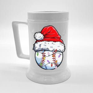 Baseball Christmas Santa Hat Funny Baseball Xmas Holiday Beer Stein