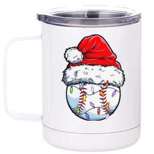 Baseball Christmas Santa Hat Funny Baseball Xmas Holiday 12 oz Stainless Steel Tumbler Cup