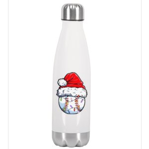 Baseball Christmas Santa Hat Funny Baseball Xmas Holiday Stainless Steel Insulated Water Bottle