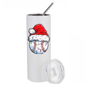 Baseball Christmas Santa Hat Funny Baseball Xmas Holiday Stainless Steel Tumbler