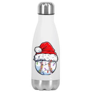 Baseball Christmas Santa Hat Funny Baseball Xmas Holiday Stainless Steel Insulated Water Bottle