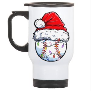 Baseball Christmas Santa Hat Funny Baseball Xmas Holiday Stainless Steel Travel Mug