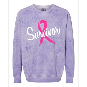 Breast Cancer Survivor Pink Ribbon Awareness Gift Colorblast Crewneck Sweatshirt