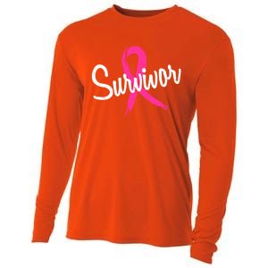 Breast Cancer Survivor Pink Ribbon Awareness Gift Cooling Performance Long Sleeve Crew