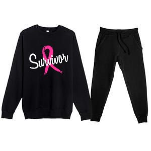 Breast Cancer Survivor Pink Ribbon Awareness Gift Premium Crewneck Sweatsuit Set