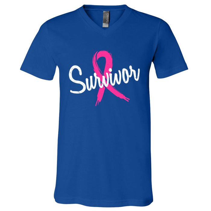 Breast Cancer Survivor Pink Ribbon Awareness Gift V-Neck T-Shirt