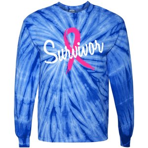 Breast Cancer Survivor Pink Ribbon Awareness Gift Tie-Dye Long Sleeve Shirt