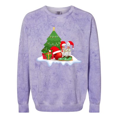 Bowling Christmas Santa Hat Funny Bowling Lover Xmas Cool Gift Colorblast Crewneck Sweatshirt