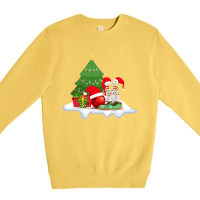 Bowling Christmas Santa Hat Funny Bowling Lover Xmas Cool Gift Premium Crewneck Sweatshirt