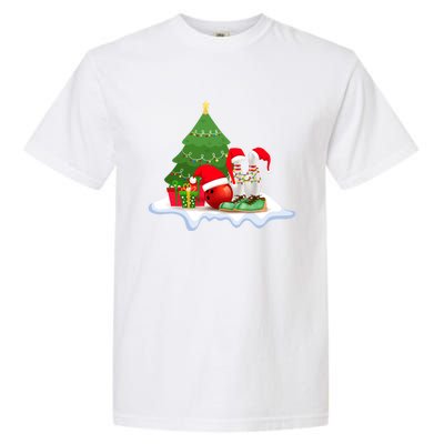 Bowling Christmas Santa Hat Funny Bowling Lover Xmas Cool Gift Garment-Dyed Heavyweight T-Shirt