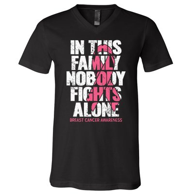 Breast Cancer Support Vintage Family Breast Cancer Awareness V-Neck T-Shirt