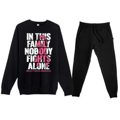 Breast Cancer Support Vintage Family Breast Cancer Awareness Premium Crewneck Sweatsuit Set