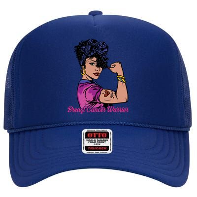 Breast Cancer Strong Warrior Latina Girl Unbreakable Gift High Crown Mesh Back Trucker Hat