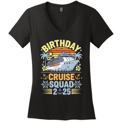 Birthday Cruise Squad 2025 Family Cruise Vacation Birthday Women's V-Neck T-Shirt