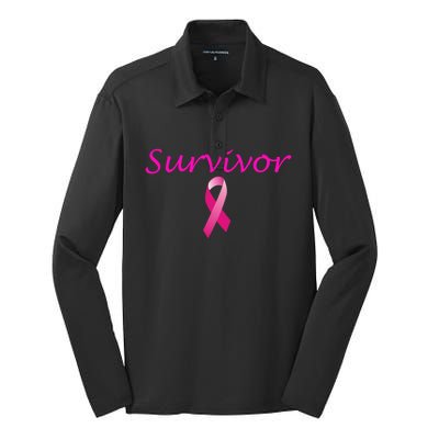 Breast Cancer Survivor Gift Pink Ribbon Support Love Silk Touch Performance Long Sleeve Polo