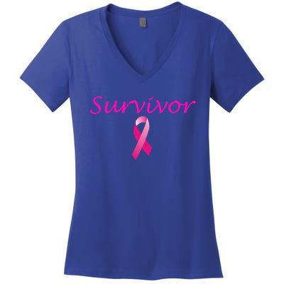 Breast Cancer Survivor Gift Pink Ribbon Support Love Women's V-Neck T-Shirt