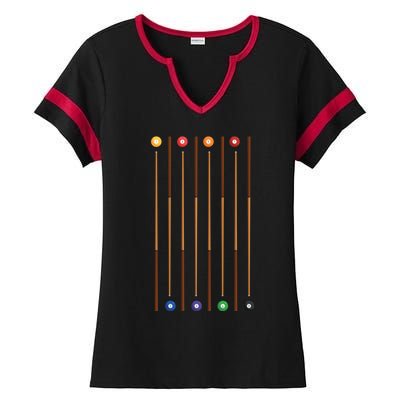 Biliard Cue Stick And 8 Pool Balls Awesome Game Meaningful Gift Cool Gift Ladies Halftime Notch Neck Tee