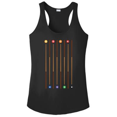 Biliard Cue Stick And 8 Pool Balls Awesome Game Meaningful Gift Cool Gift Ladies PosiCharge Competitor Racerback Tank