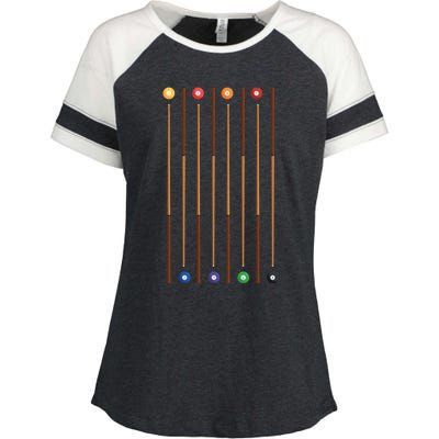 Biliard Cue Stick And 8 Pool Balls Awesome Game Meaningful Gift Cool Gift Enza Ladies Jersey Colorblock Tee