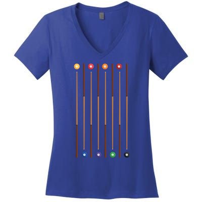 Biliard Cue Stick And 8 Pool Balls Awesome Game Meaningful Gift Cool Gift Women's V-Neck T-Shirt