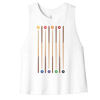 Biliard Cue Stick And 8 Pool Balls Awesome Game Meaningful Gift Cool Gift Women's Racerback Cropped Tank