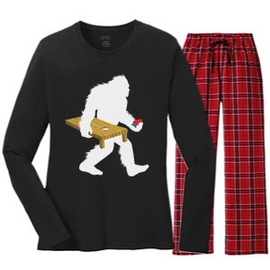 Bigfoot Cornhole Sasquatch Cryptid Bag Tossing Game Women's Long Sleeve Flannel Pajama Set 