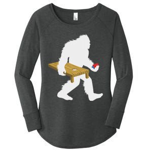 Bigfoot Cornhole Sasquatch Cryptid Bag Tossing Game Women's Perfect Tri Tunic Long Sleeve Shirt