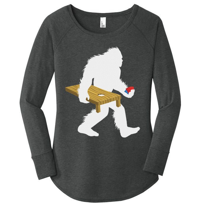 Bigfoot Cornhole Sasquatch Cryptid Bag Tossing Game Women's Perfect Tri Tunic Long Sleeve Shirt