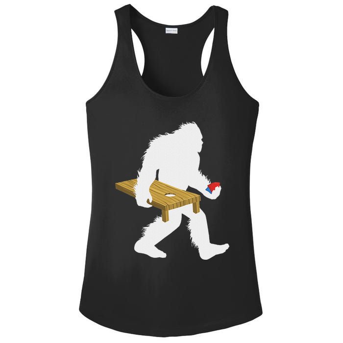 Bigfoot Cornhole Sasquatch Cryptid Bag Tossing Game Ladies PosiCharge Competitor Racerback Tank