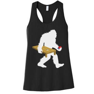 Bigfoot Cornhole Sasquatch Cryptid Bag Tossing Game Women's Racerback Tank