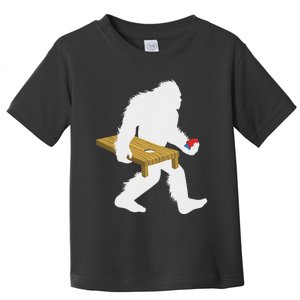 Bigfoot Cornhole Sasquatch Cryptid Bag Tossing Game Toddler T-Shirt