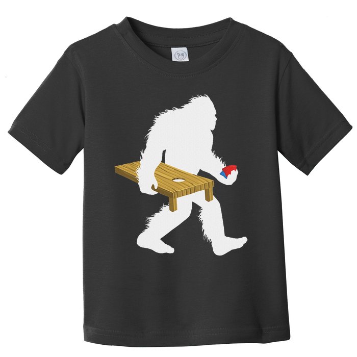 Bigfoot Cornhole Sasquatch Cryptid Bag Tossing Game Toddler T-Shirt