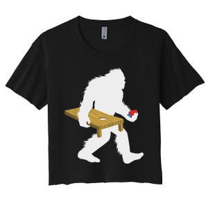 Bigfoot Cornhole Sasquatch Cryptid Bag Tossing Game Women's Crop Top Tee