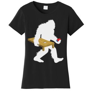 Bigfoot Cornhole Sasquatch Cryptid Bag Tossing Game Women's T-Shirt