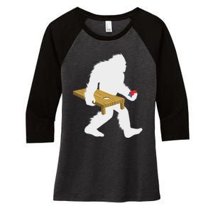 Bigfoot Cornhole Sasquatch Cryptid Bag Tossing Game Women's Tri-Blend 3/4-Sleeve Raglan Shirt