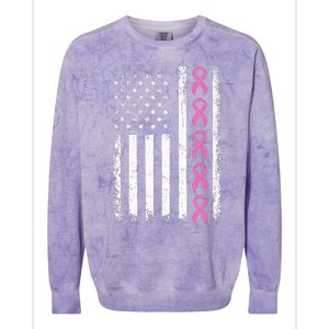 Breast Cancer s American Flag Breast Cancer Awareness Colorblast Crewneck Sweatshirt