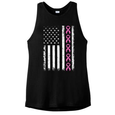 Breast Cancer s American Flag Breast Cancer Awareness Ladies PosiCharge Tri-Blend Wicking Tank