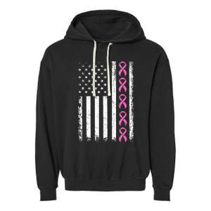 Breast Cancer s American Flag Breast Cancer Awareness Garment-Dyed Fleece Hoodie