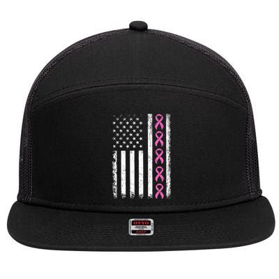 Breast Cancer s American Flag Breast Cancer Awareness 7 Panel Mesh Trucker Snapback Hat