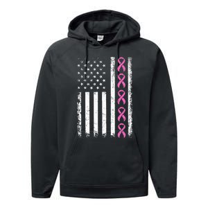 Breast Cancer s American Flag Breast Cancer Awareness Performance Fleece Hoodie