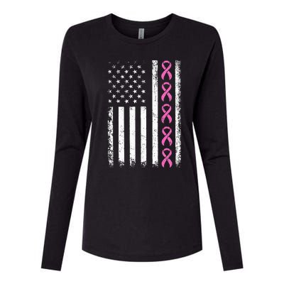 Breast Cancer s American Flag Breast Cancer Awareness Womens Cotton Relaxed Long Sleeve T-Shirt