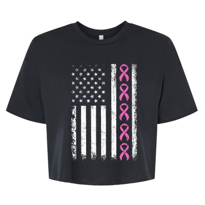 Breast Cancer s American Flag Breast Cancer Awareness Bella+Canvas Jersey Crop Tee