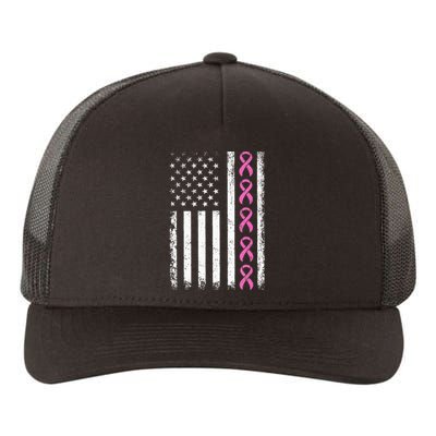 Breast Cancer s American Flag Breast Cancer Awareness Yupoong Adult 5-Panel Trucker Hat