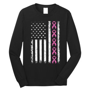 Breast Cancer s American Flag Breast Cancer Awareness Long Sleeve Shirt