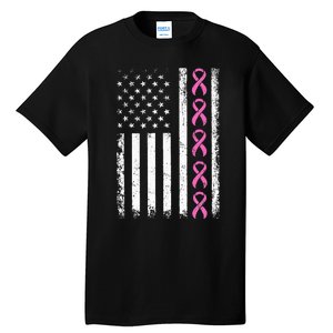 Breast Cancer s American Flag Breast Cancer Awareness Tall T-Shirt