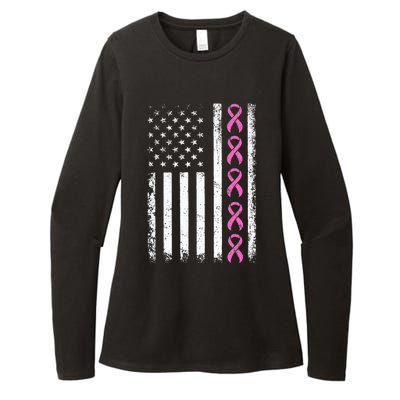 Breast Cancer s American Flag Breast Cancer Awareness Womens CVC Long Sleeve Shirt