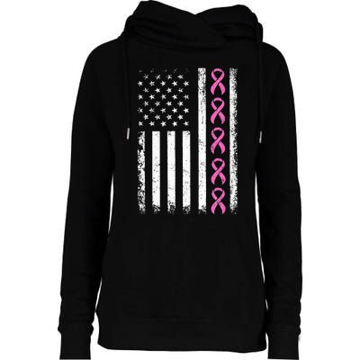 Breast Cancer s American Flag Breast Cancer Awareness Womens Funnel Neck Pullover Hood