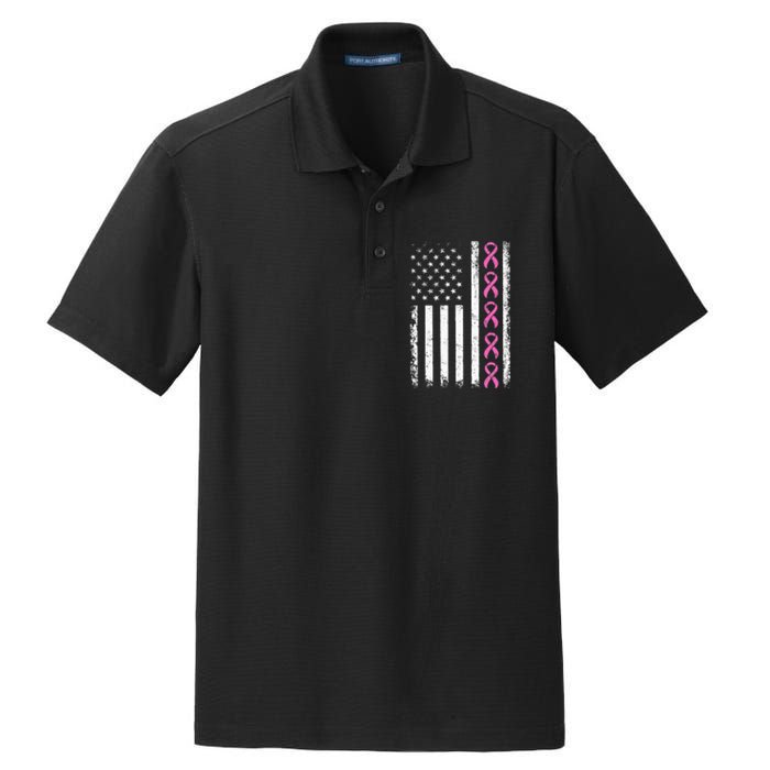 Breast Cancer s American Flag Breast Cancer Awareness Dry Zone Grid Polo