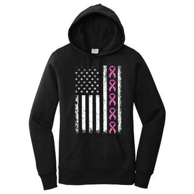 Breast Cancer s American Flag Breast Cancer Awareness Women's Pullover Hoodie